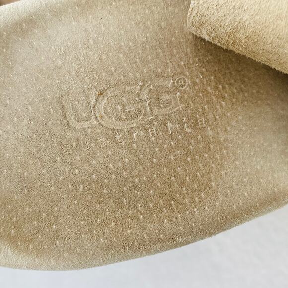 Ugg Hazel Sandals Suede 10 Beige Cork Wedge 4" Heels - Picture 13 of 13